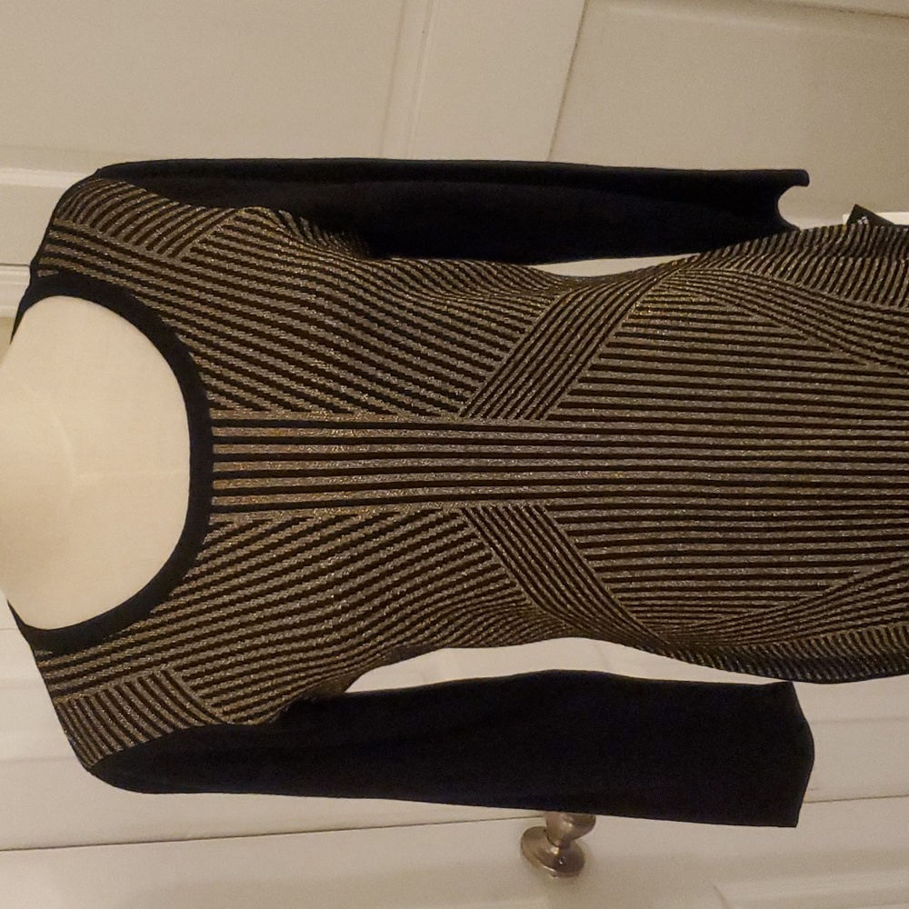 Studio One Black and Gold Metallic Sweater Dress